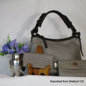 Dooney & Bourke Embossed Ostrich Style Leather Bag, Wallet, Checkbook Cover EUC